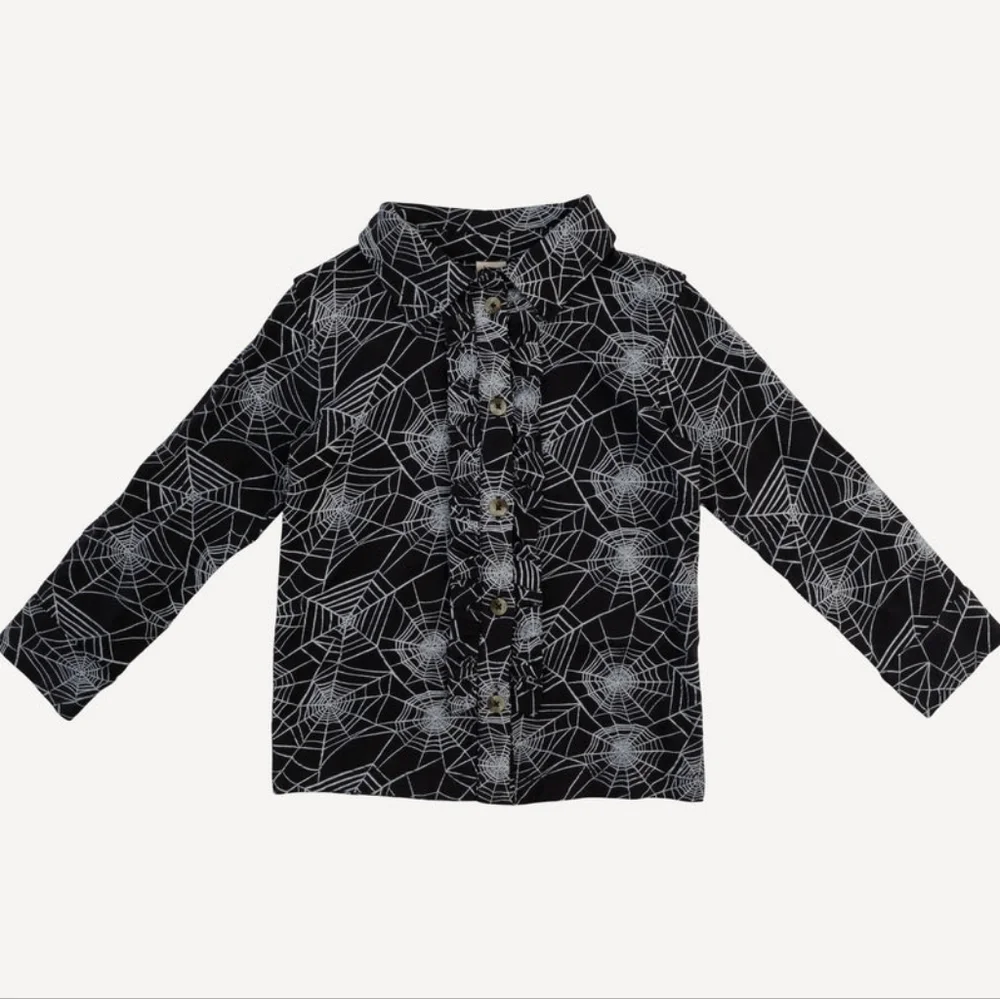 NWT 4T Kate Quinn 🕸️ long sleeve rolled tuxedo shirt spiderweb bamboo spooky